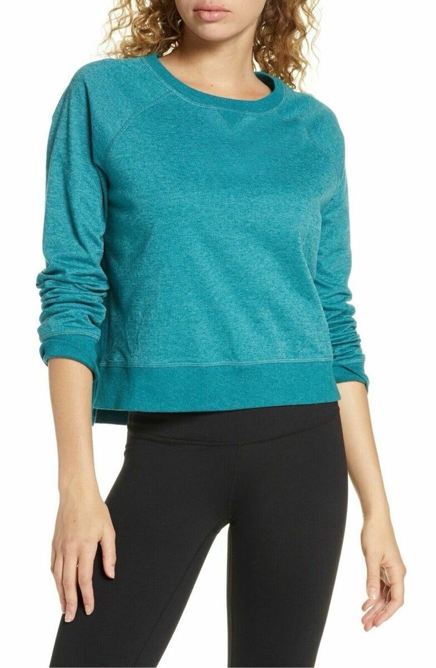 Sweaty Betty Sweatshirt Green/Teal Yoga Long Sleeve Small Crop Relaxed